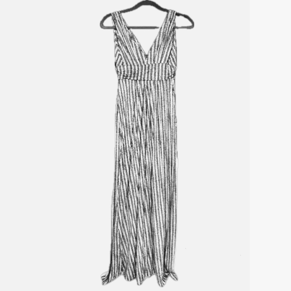 Vertical stripes SOFT & stretchy Tart deep v maxi dress striped black and white